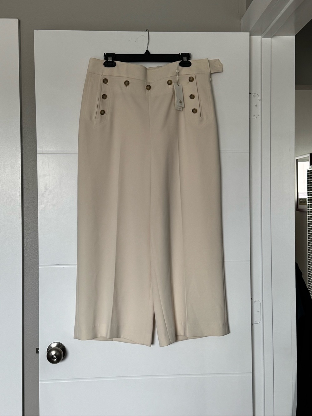 Tory Burch Beige Wide-Leg Sailor Button Trousers